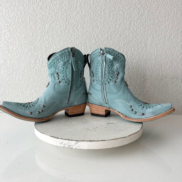 Lane COSSETTE Ladies Cowboy Bootie 7 Blue Leather Cowgirl Western Short Boots - Picture 8 of 13